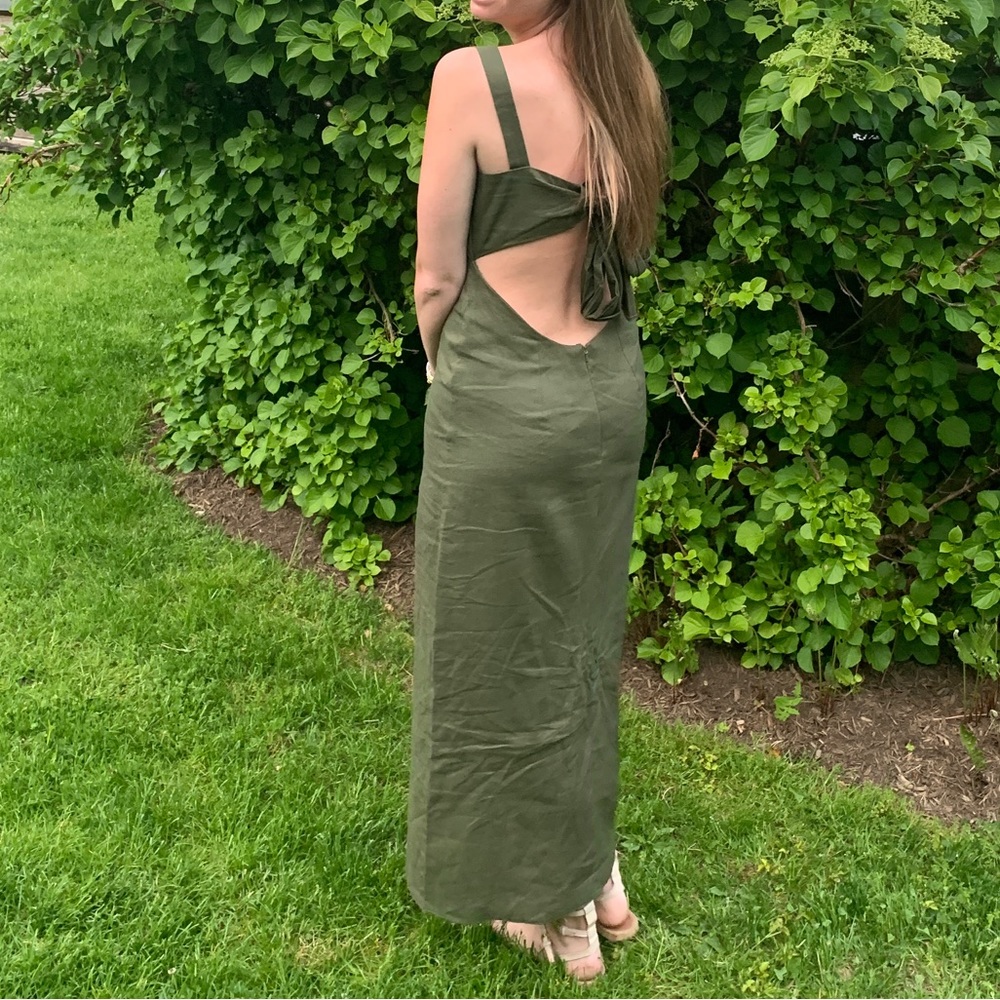 Asos Olive Green Linen Maxi - Cutout Tie Back - Size 6